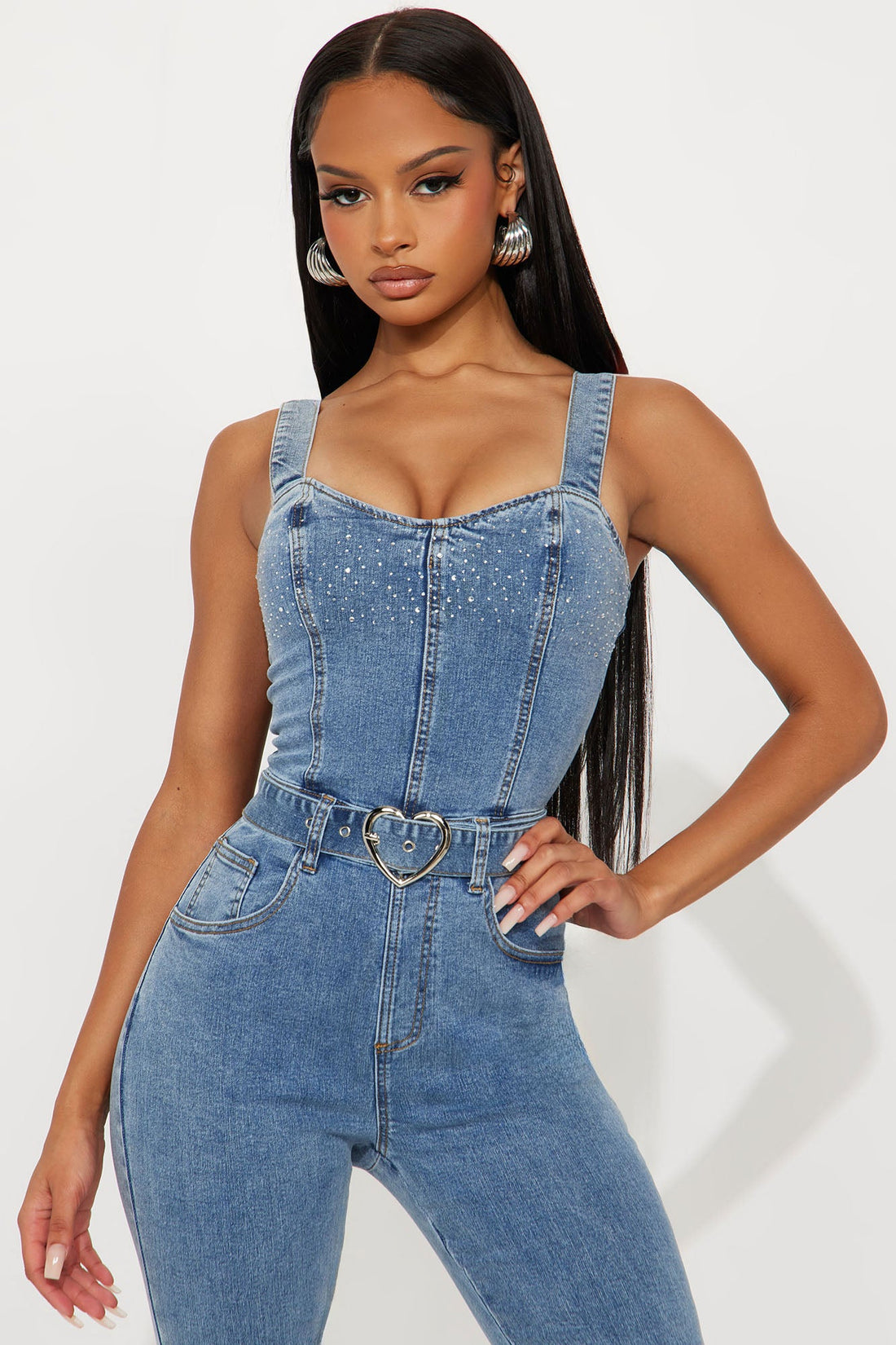 Star Dazzle Embellished Denim Jumpsuit - Denim