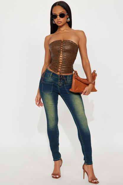 Hot Stuff Low Rise Tinted Skinny Jeans - Vintage Wash