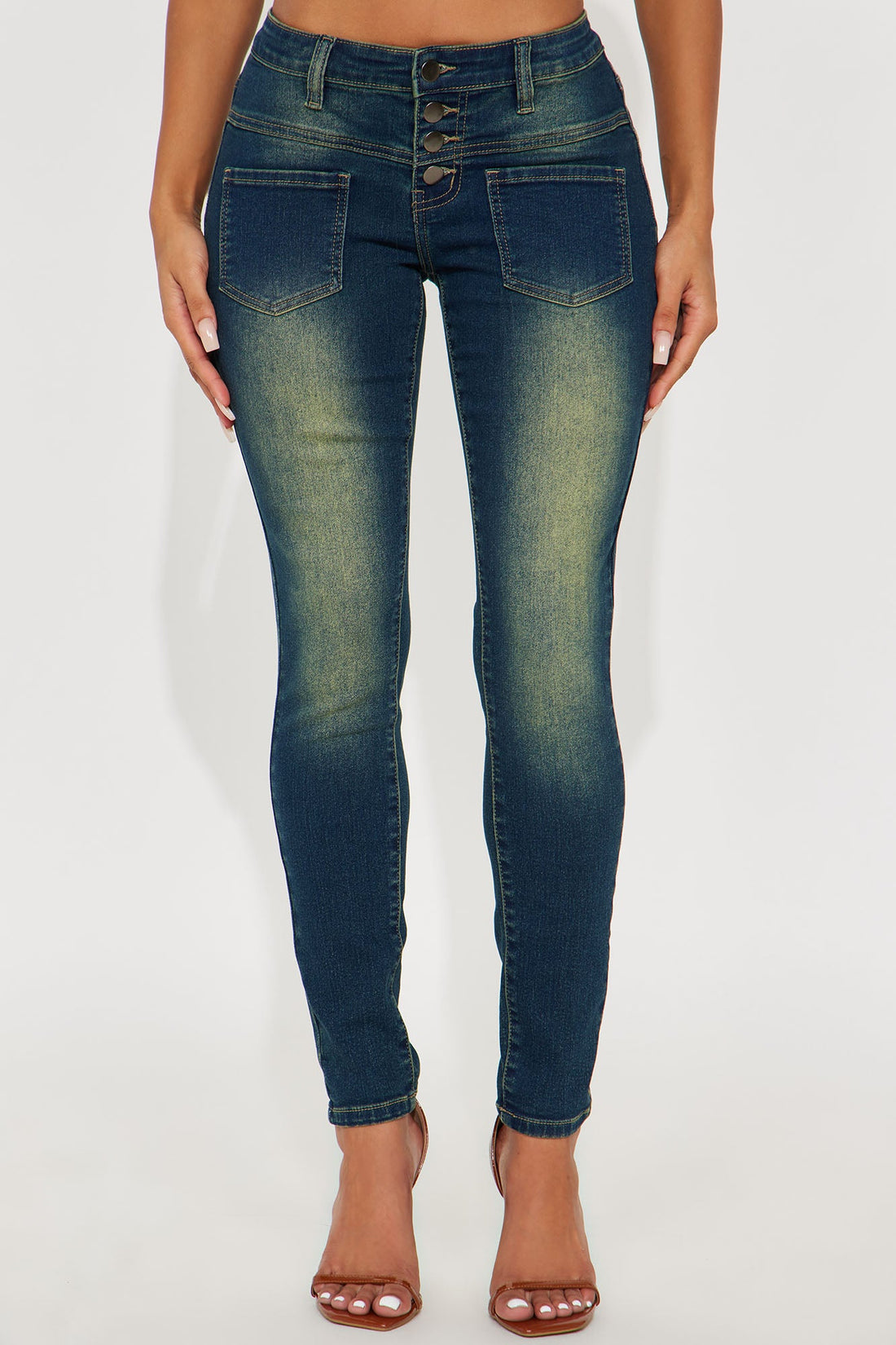 Hot Stuff Low Rise Tinted Skinny Jeans - Vintage Wash