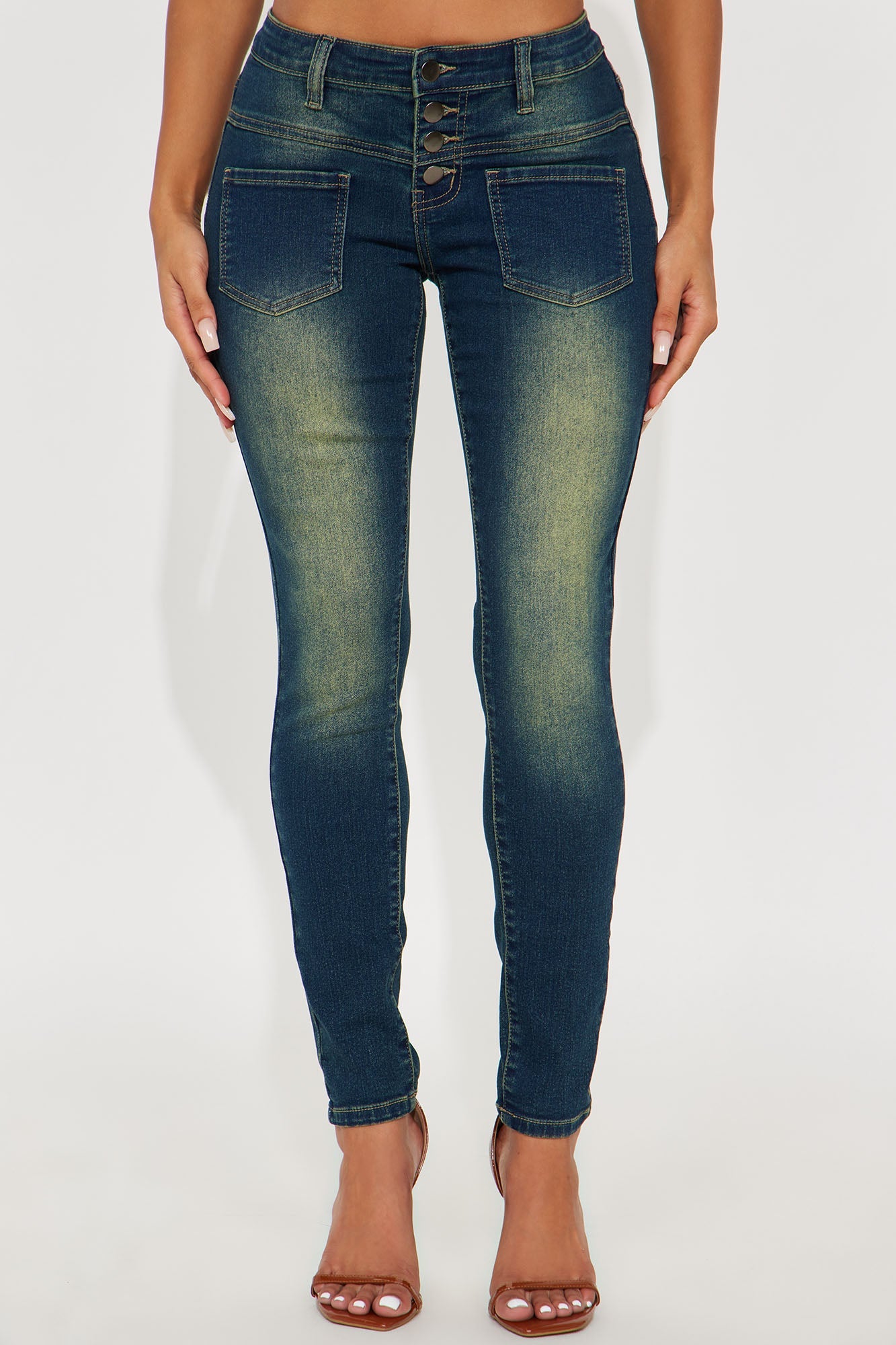 Hot Stuff Low Rise Tinted Skinny Jeans - Vintage Wash