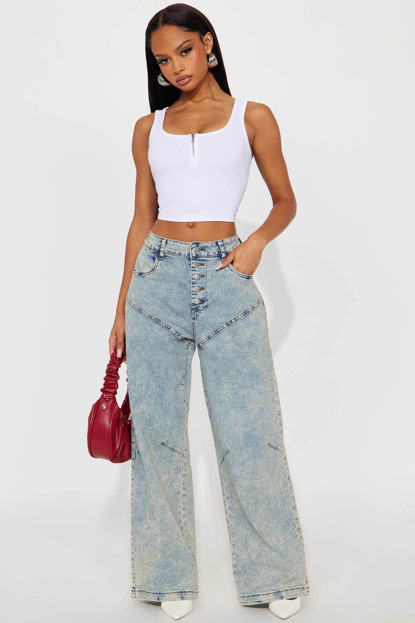 Worthwhile Buttonfly Wide Leg Jeans - Vintage Wash