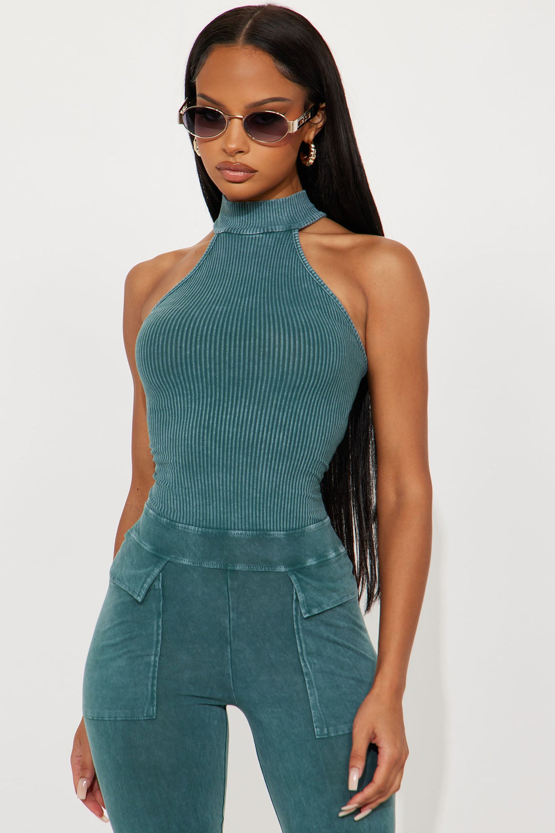 Day Off Washed Flare Leg Jumpsuit - Hunter