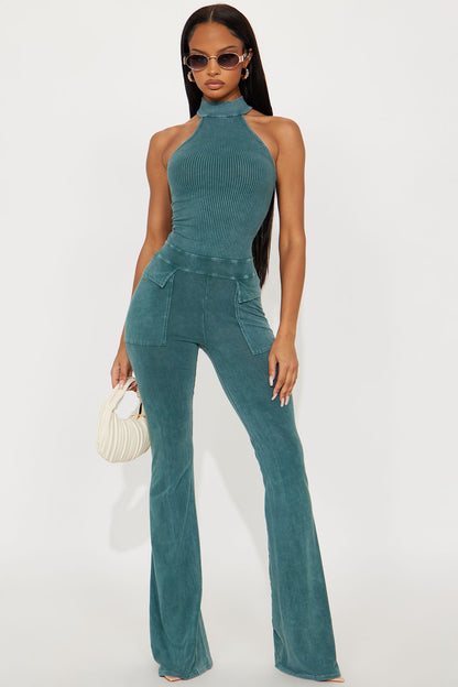 Day Off Washed Flare Leg Jumpsuit - Hunter