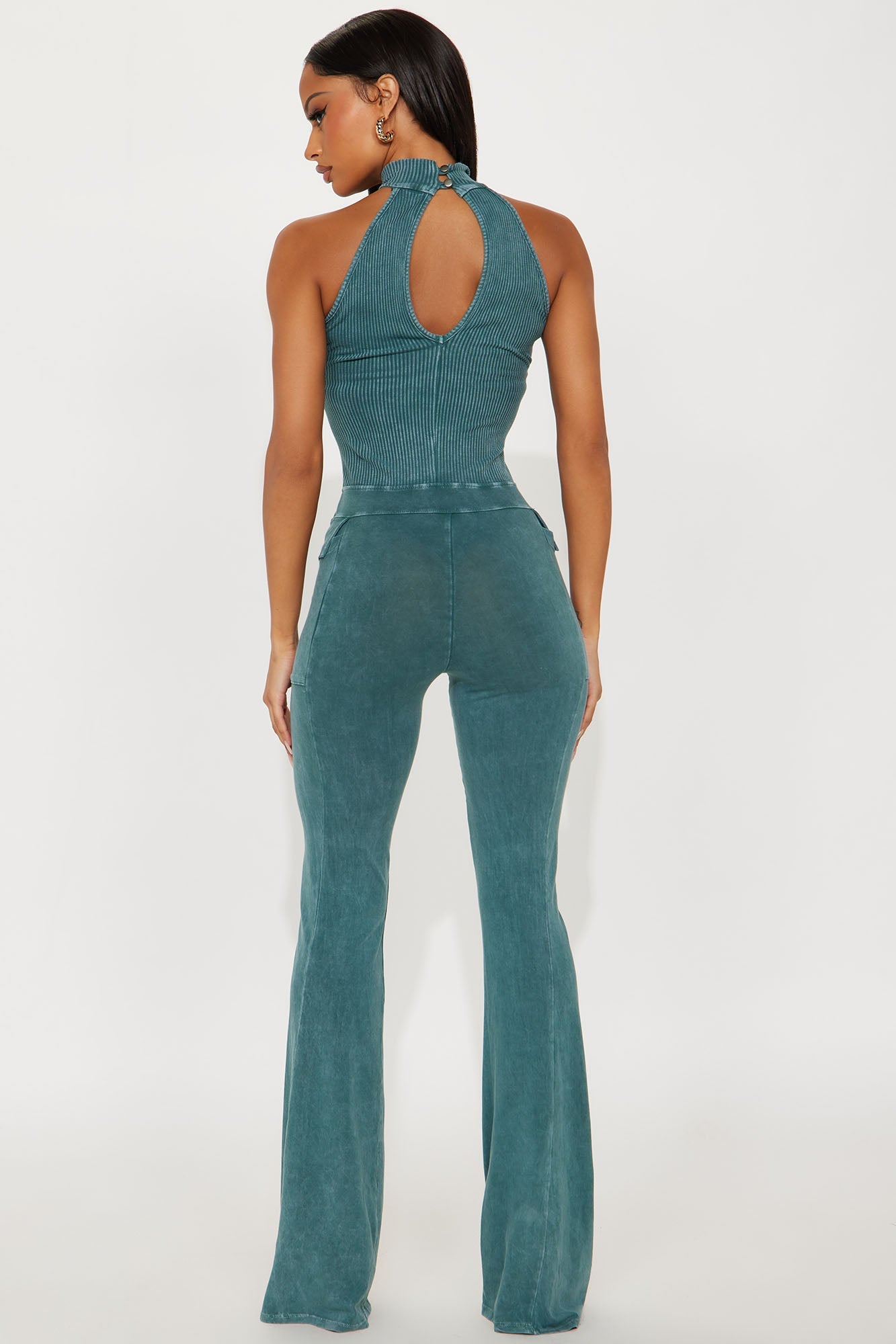 Day Off Washed Flare Leg Jumpsuit - Hunter