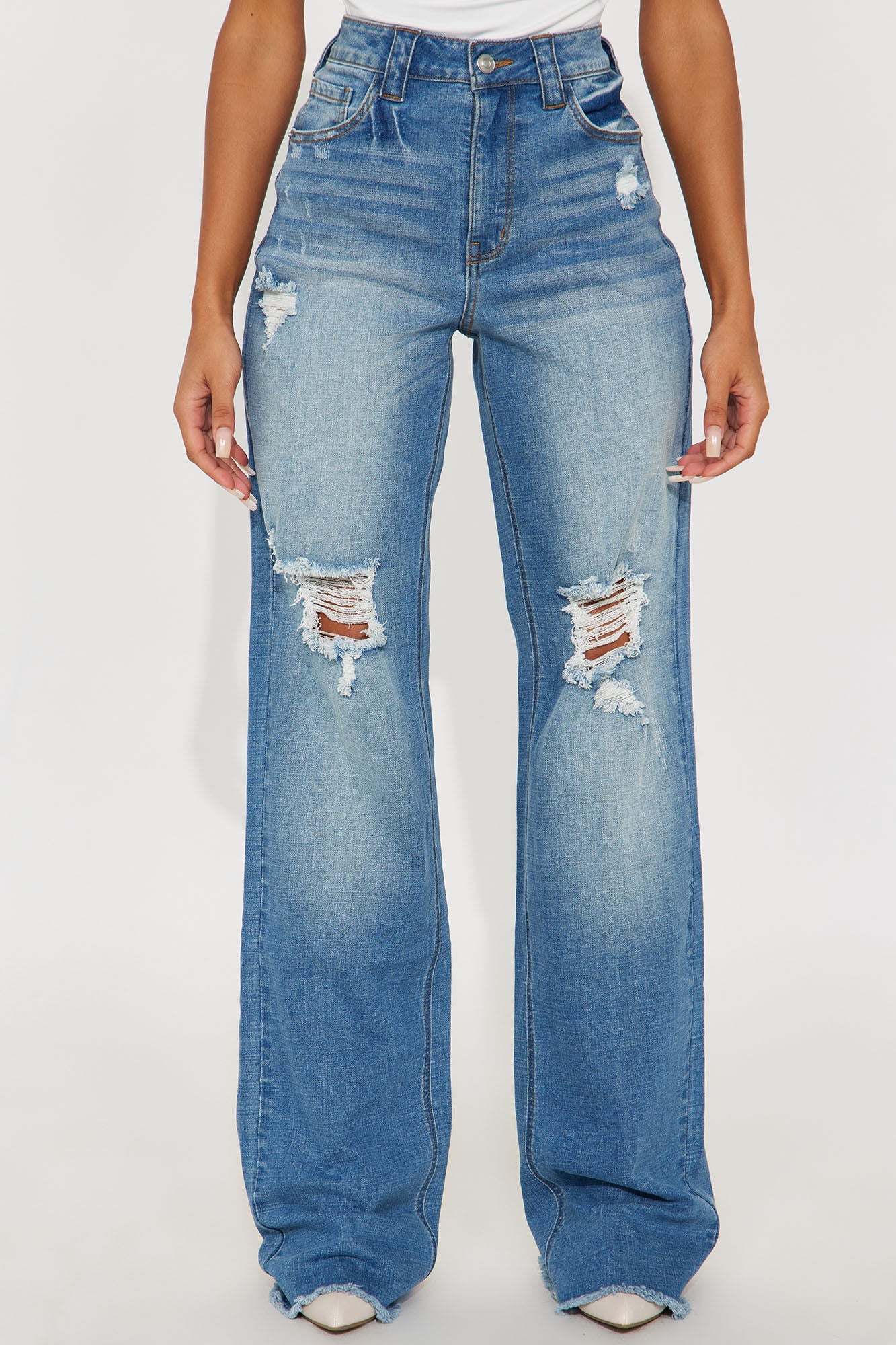 Tall Coldwater Canyon Stretch Ripped Wide Leg Jeans - Medium Wash