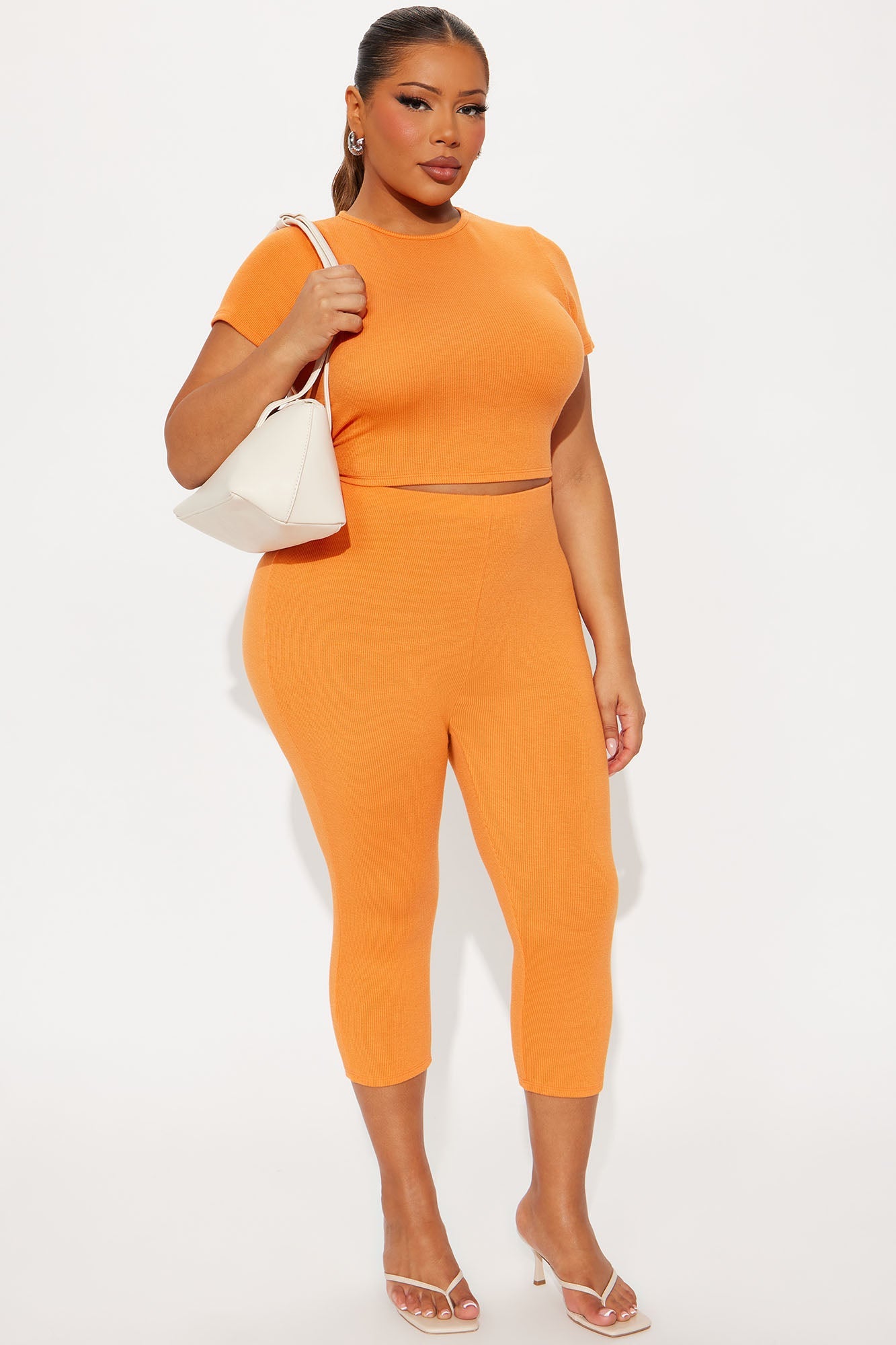 Callie Ribbed Capri Set - Orange