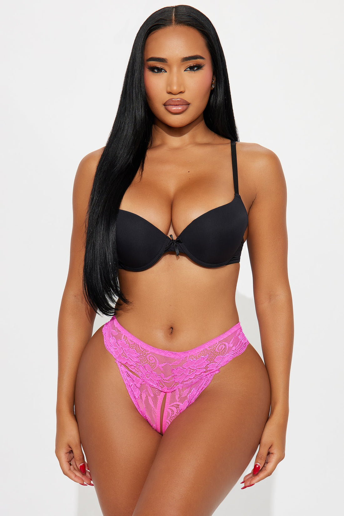 Nikki Lace Crotchless Cheeky Panty - Hot Pink