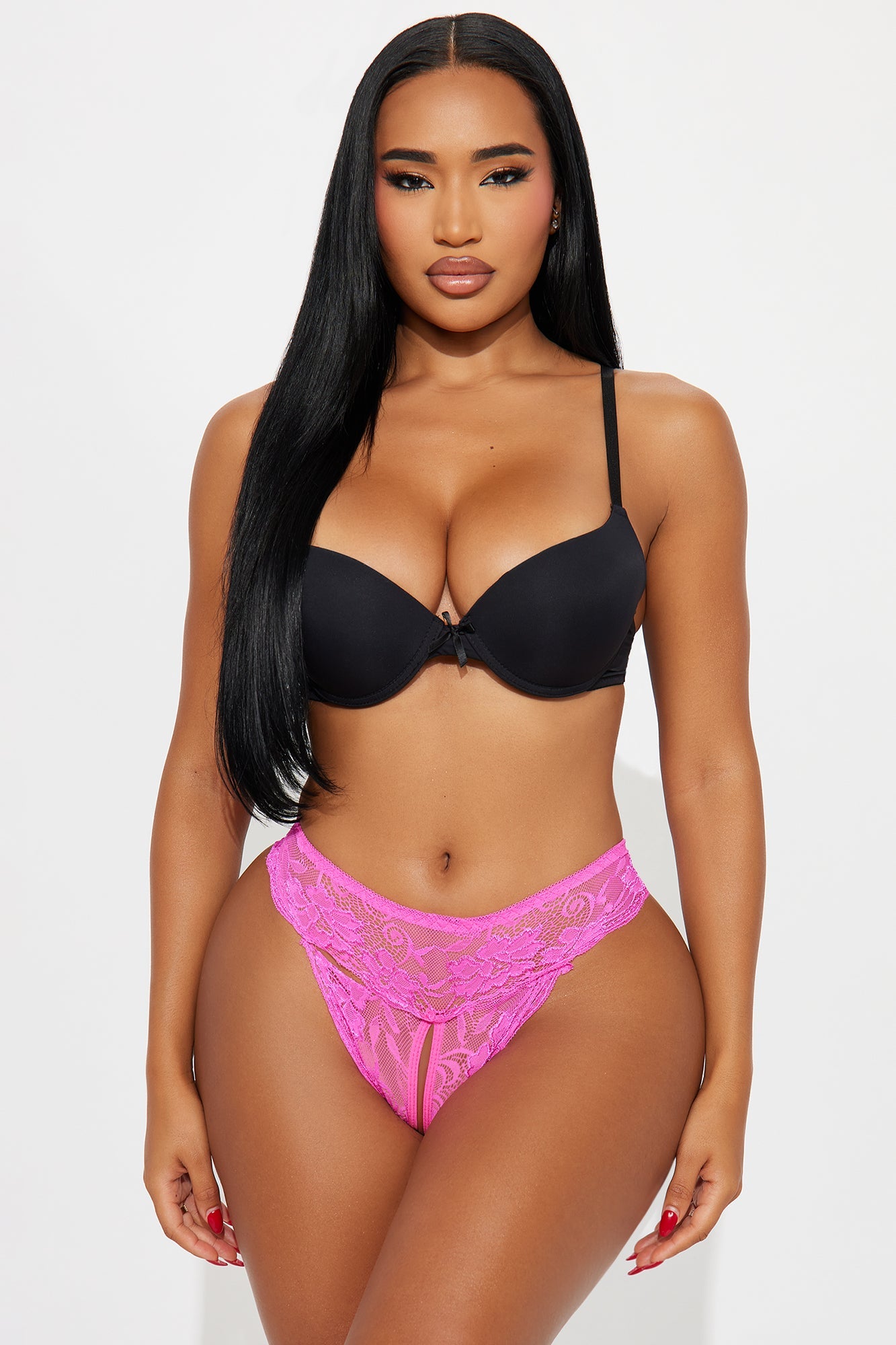 Nikki Lace Crotchless Cheeky Panty - Hot Pink