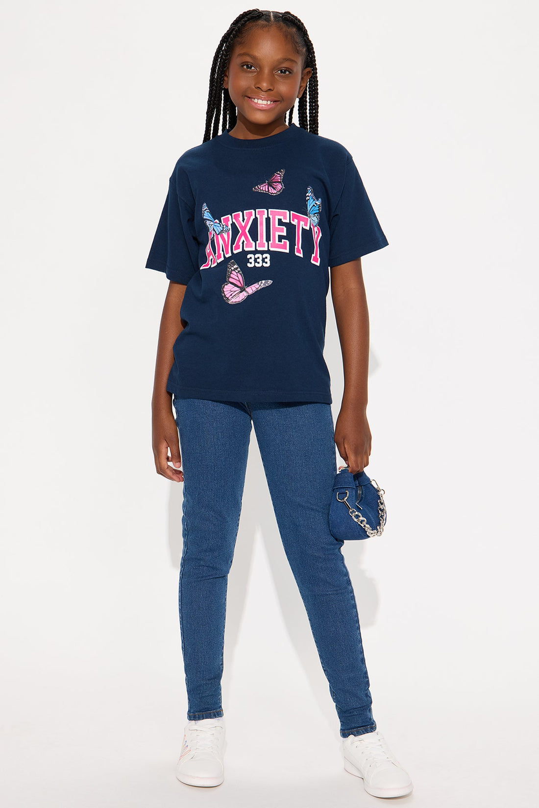 Mini Anxiety Butterfly Oversized Tee - Navy