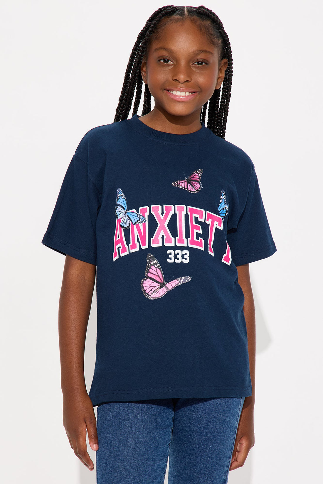 Mini Anxiety Butterfly Oversized Tee - Navy