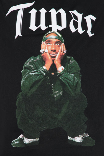 Mini Tupac Off Shoulder Washed Tee - Black