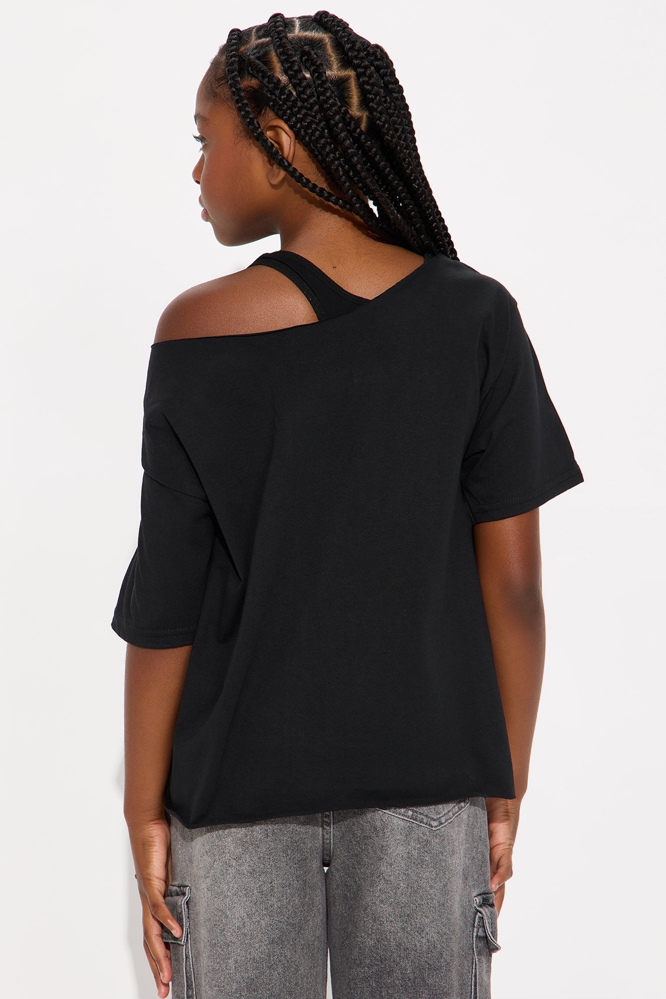 Mini Tupac Off Shoulder Washed Tee - Black