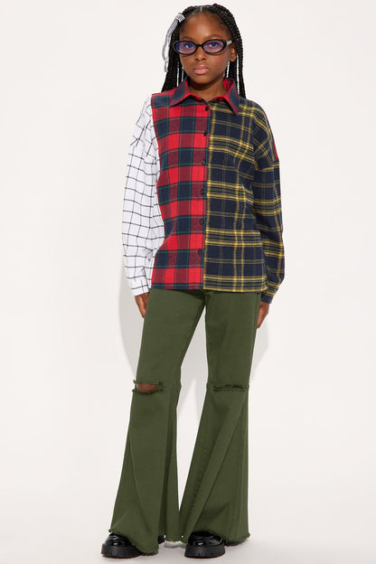 Mini Mystery Solved Extreme Bell Bottom Jeans - Olive