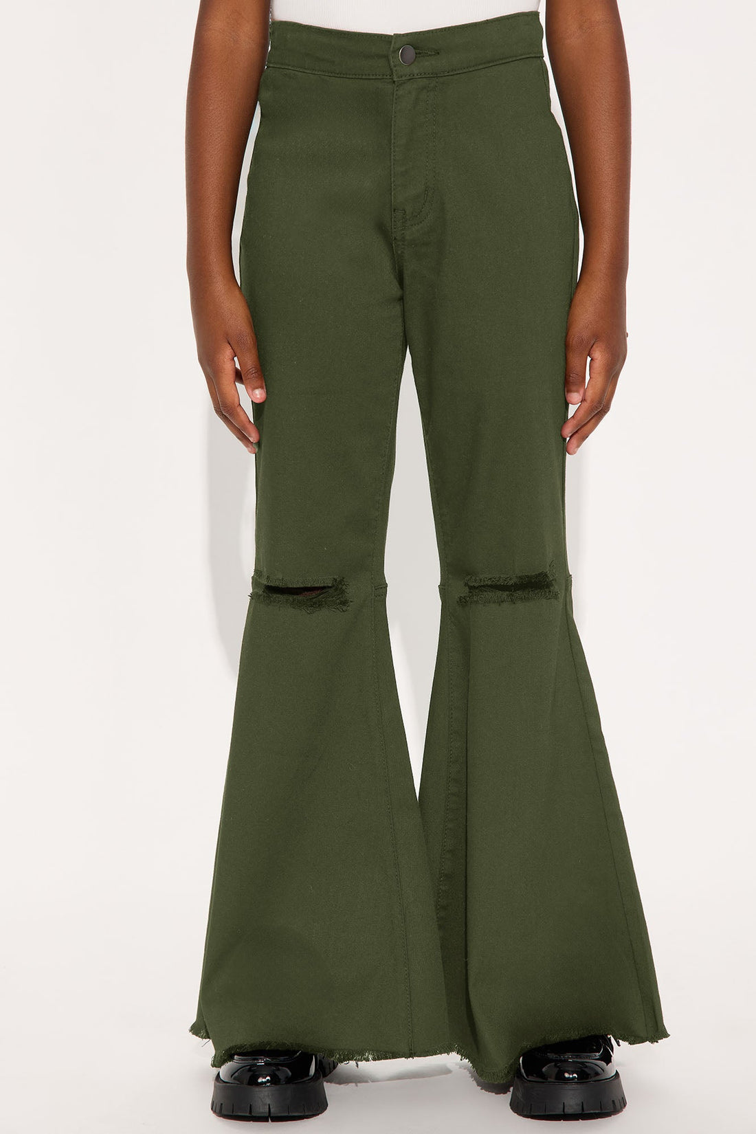 Mini Mystery Solved Extreme Bell Bottom Jeans - Olive