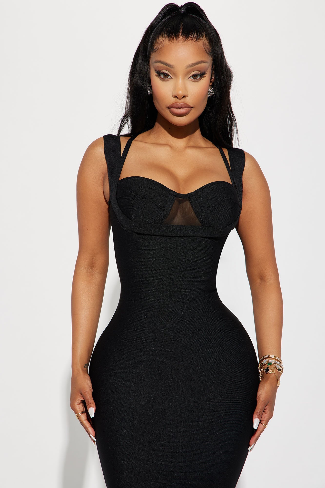 Charline Tulle Bandage Gown - Black