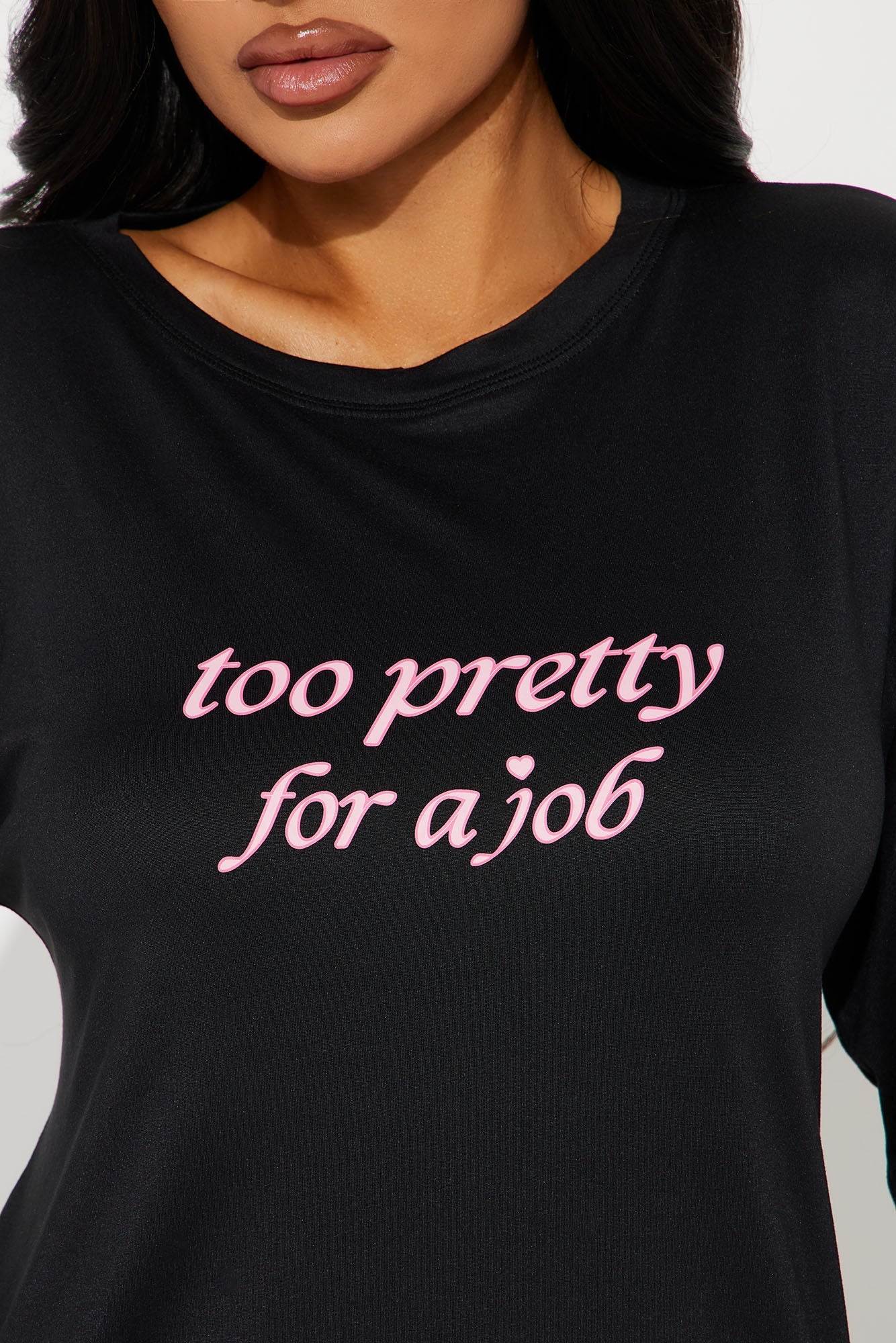 Too Pretty For A Job PJ Boxer Short Set - Black