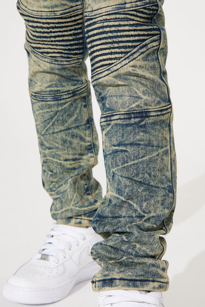 Mini Stretch Denim Rip And Repair Moto Skinny Jeans - Navy Wash