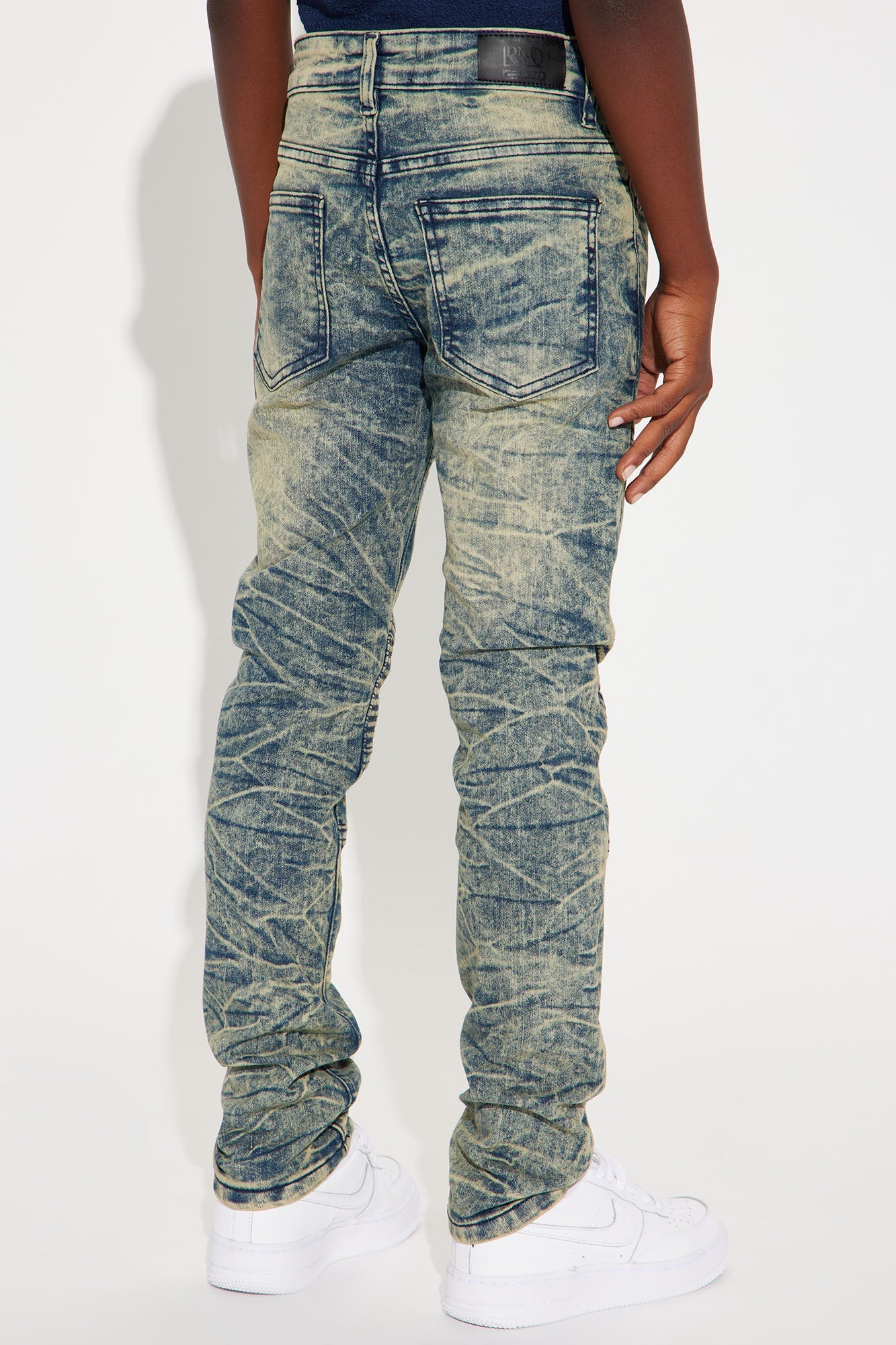 Mini Stretch Denim Rip And Repair Moto Skinny Jeans - Navy Wash