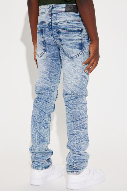 Mini Stretch Denim Rip And Repair Moto Skinny Jeans - Blue Wash