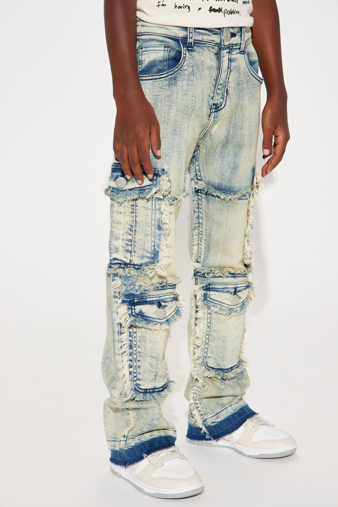 Mini Flashing Lights Cargo Denim Jean - Vintage Wash