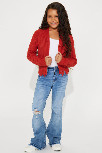 Mini Distressed With You Cardigan - Rust