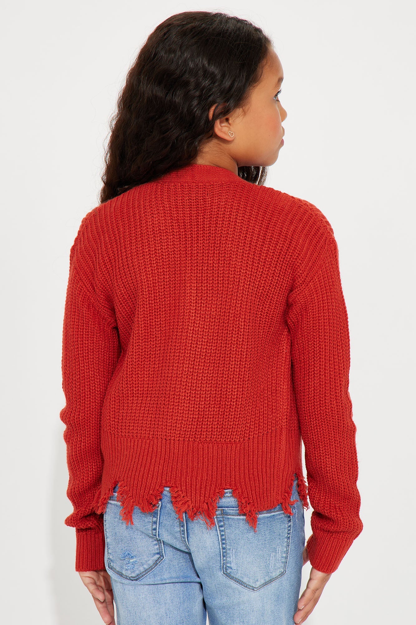Mini Distressed With You Cardigan - Rust