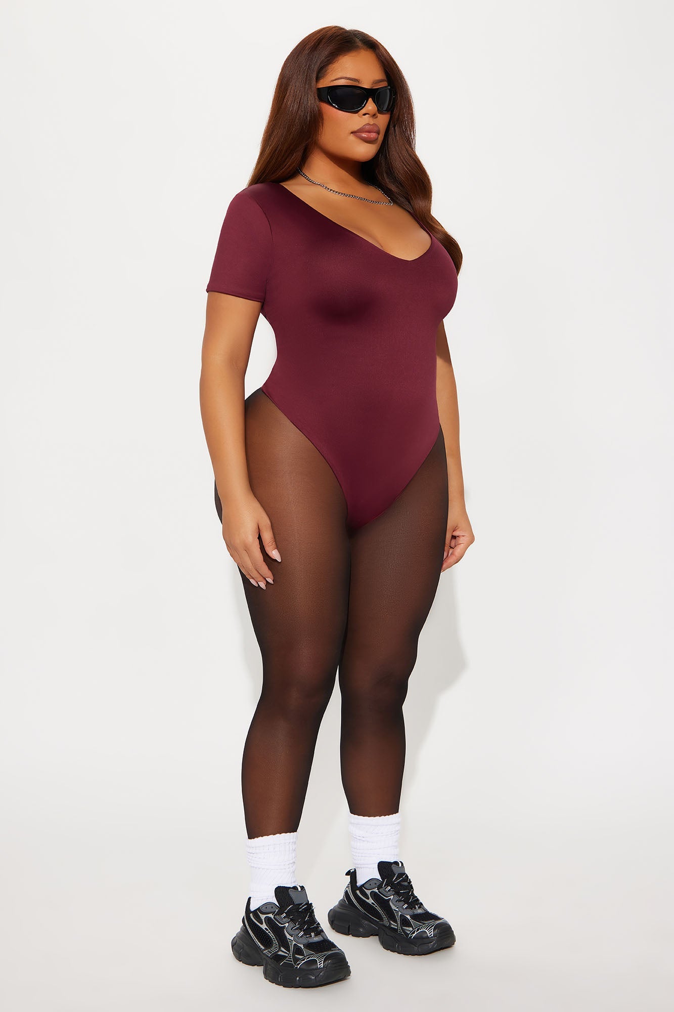 Contour Double Lined Short Sleeve High Cut Bodysuit - Wine