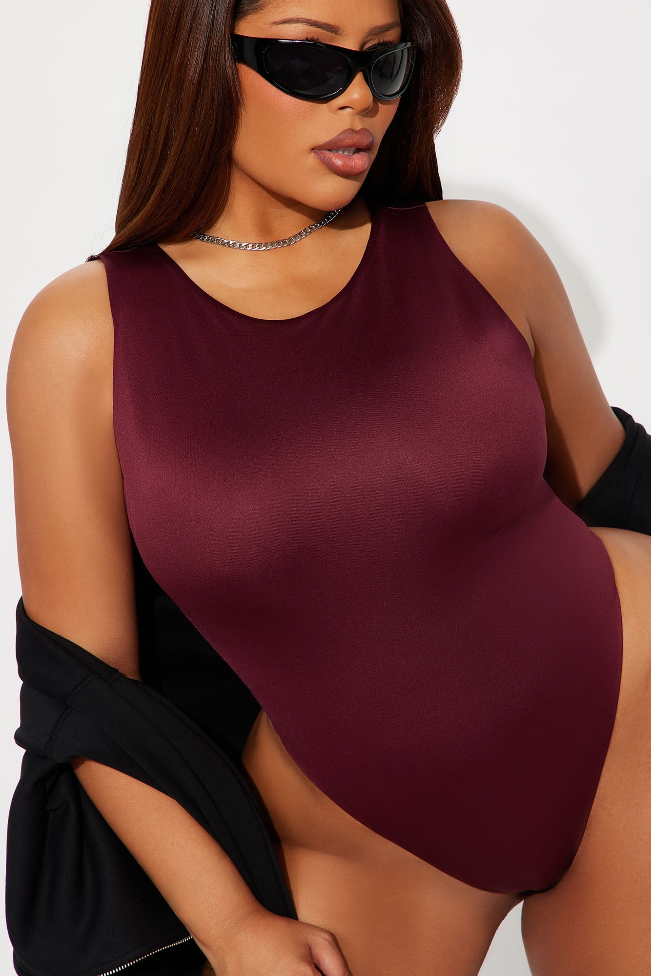 Contour Double Lined Scoop Neck Bodysuit - Wine