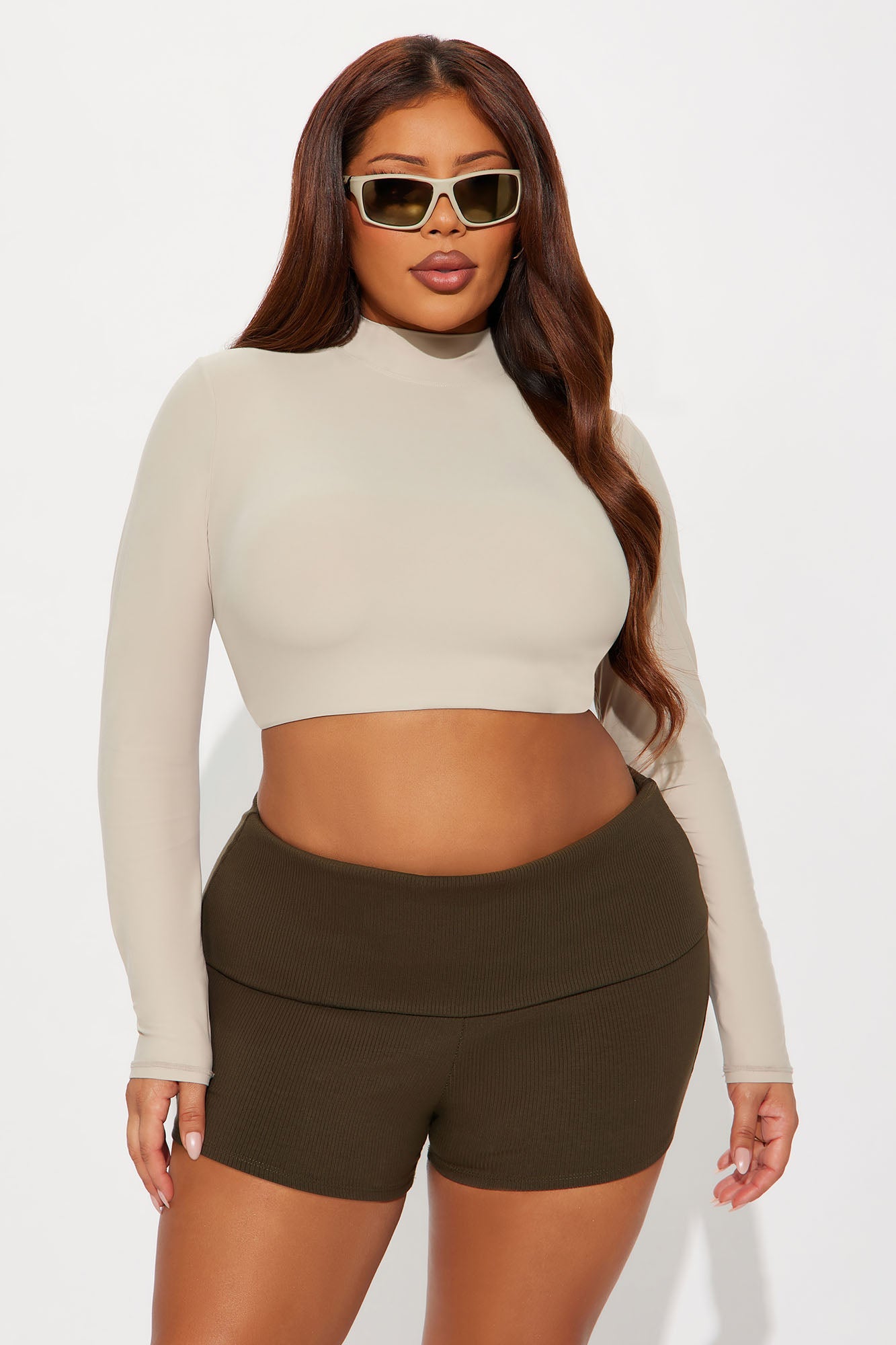 Second Skin Long Sleeve Mock Neck Baby Tee - Bone