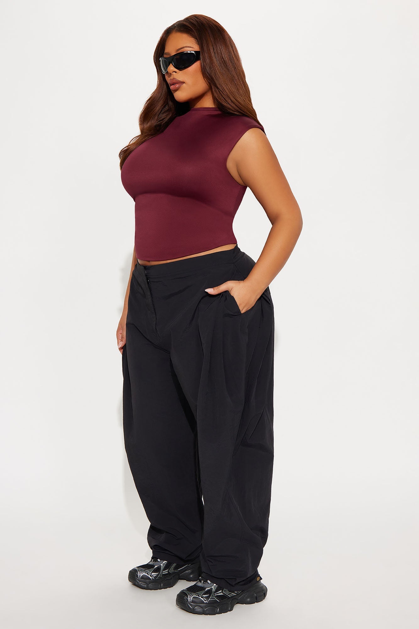 Contour Double Lined Mock Neck Top - Wine