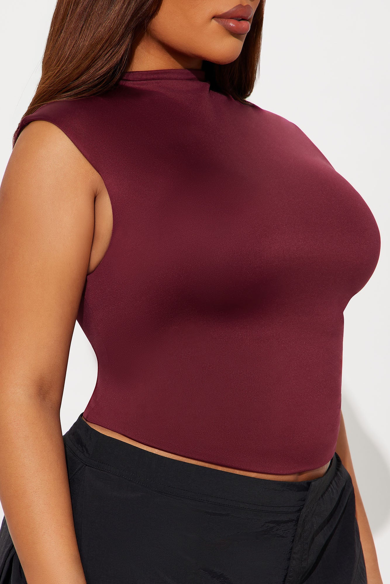 Contour Double Lined Mock Neck Top - Wine