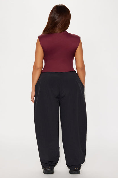 Contour Double Lined Mock Neck Top - Wine