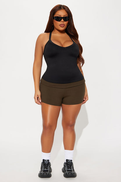 Contour Double Lined V Neck Tank Top - Black