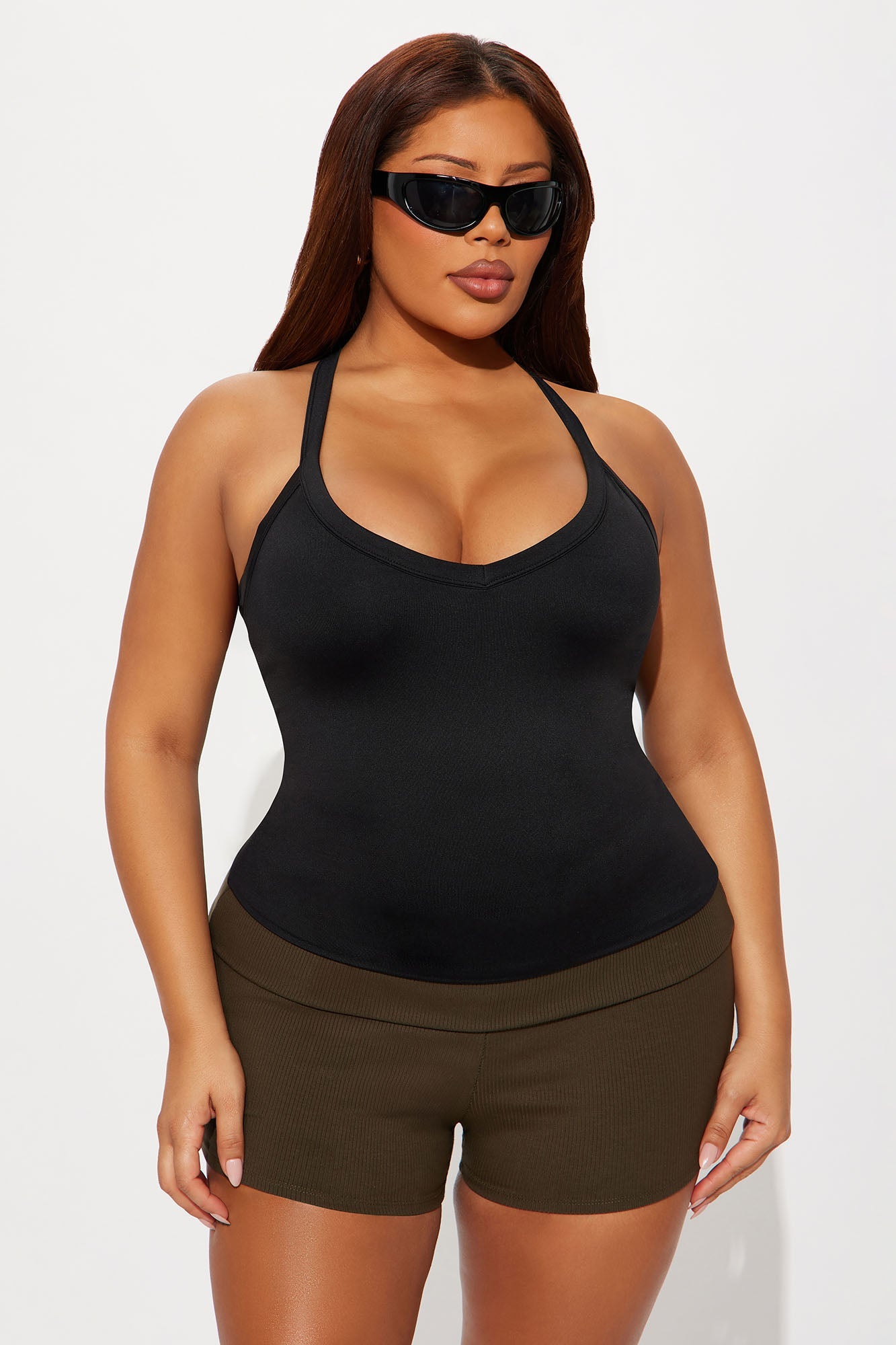 Contour Double Lined V Neck Tank Top - Black