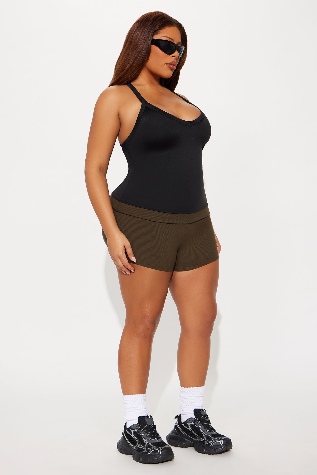 Contour Double Lined V Neck Tank Top - Black