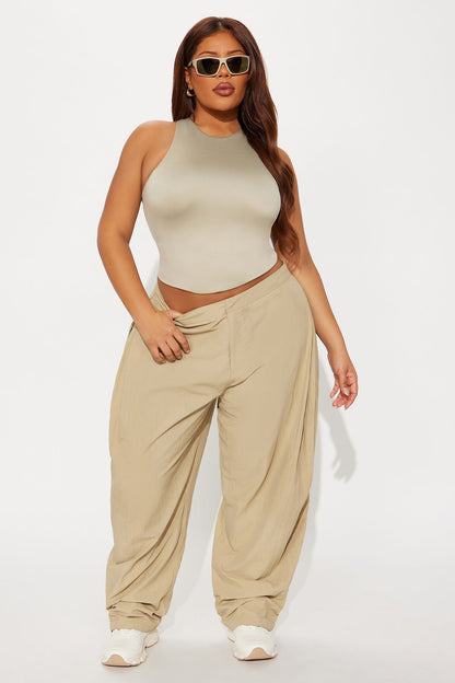 Contour Double Lined High Neck Tank Top - Stone