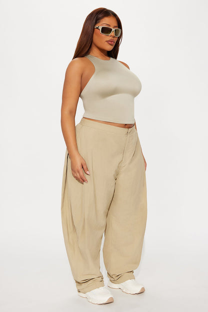 Contour Double Lined High Neck Tank Top - Stone