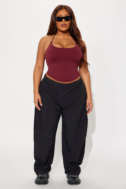 Second Skin Double Lined Cut Out Halter Top - Wine