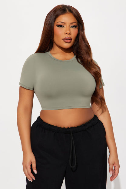 Second Skin Double Lined Super Cropped Tee - Military Green
