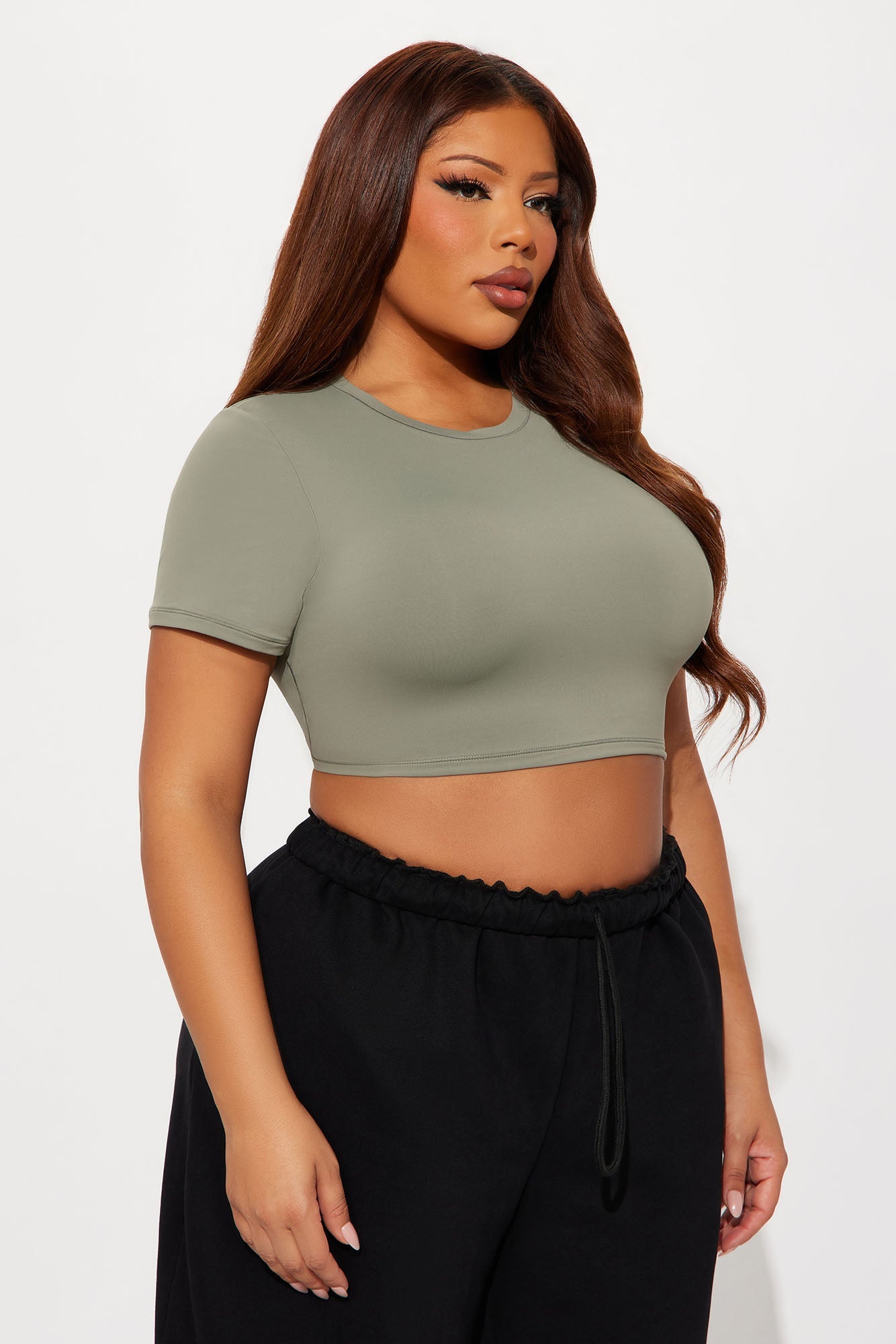 Second Skin Double Lined Super Cropped Tee - Military Green