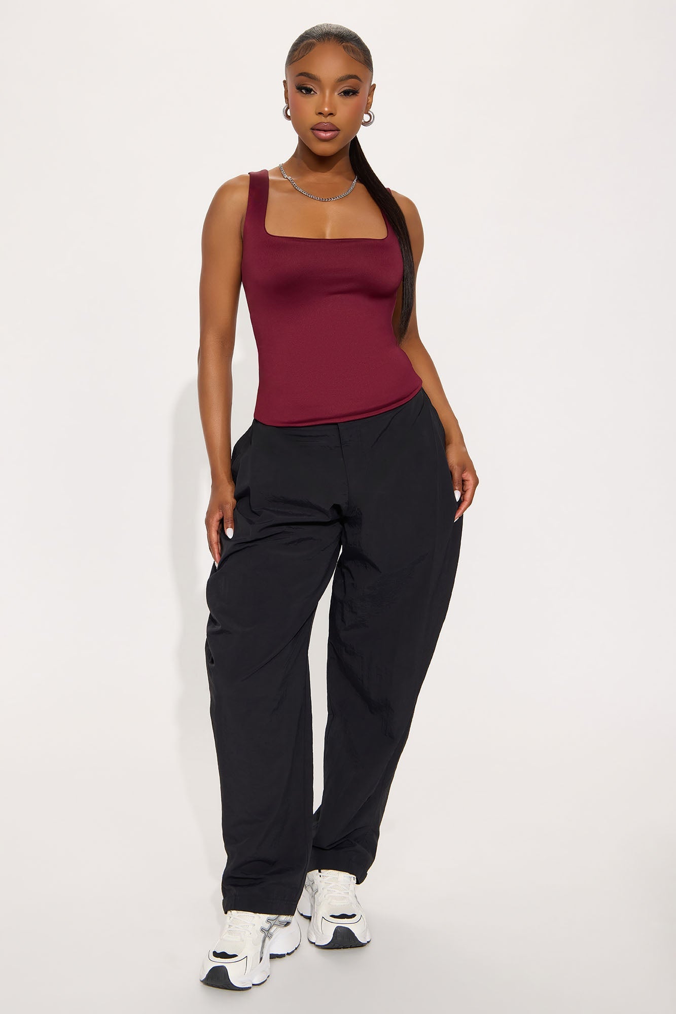 Contour Double Lined Square Neck Tank Top - Wine
