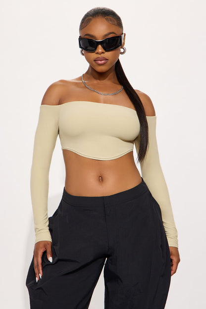 Second Skin Off Shoulder Cropped Top - Stone