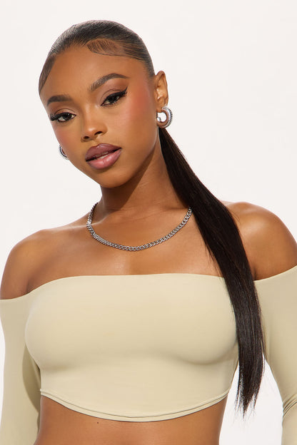 Second Skin Off Shoulder Cropped Top - Stone
