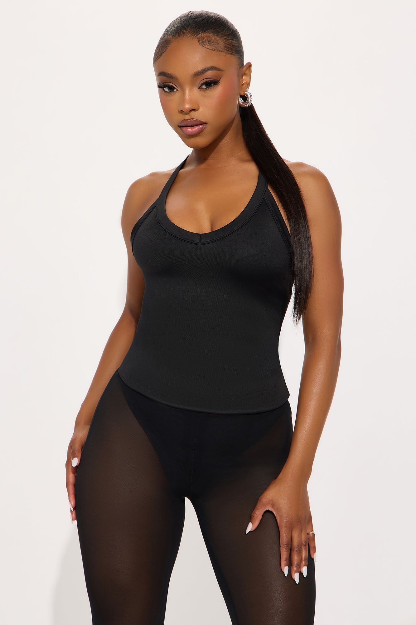Contour Double Lined V Neck Tank Top - Black