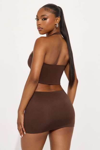 Contour Double Lined Cropped Halter Top - Chocolate