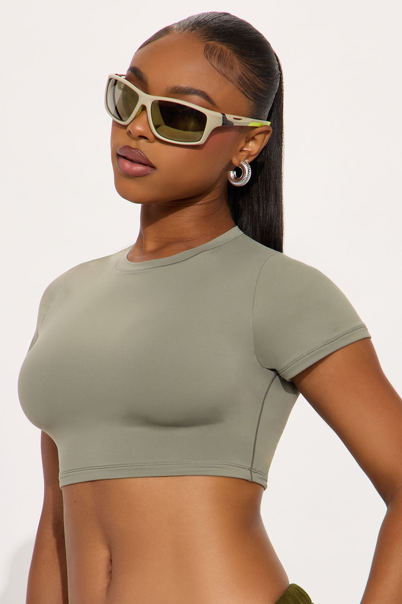 Second Skin Double Lined Super Cropped Tee - Military Green
