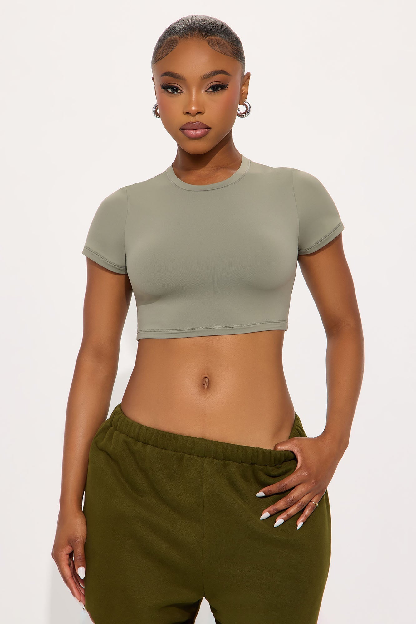 Second Skin Double Lined Super Cropped Tee - Military Green