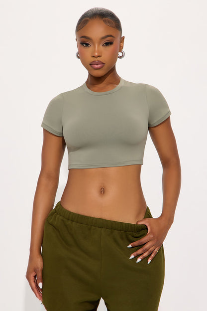 Second Skin Double Lined Super Cropped Tee - Military Green