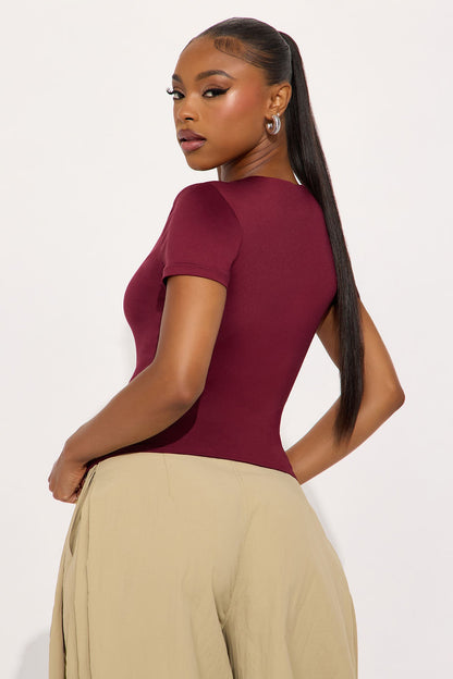 Contour Double Lined Short Sleeve Baby Tee - Wine