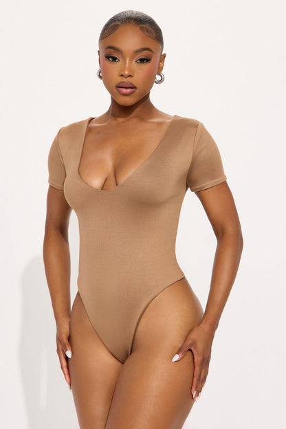 Contour Double Lined Short Sleeve High Cut Bodysuit - Mocha